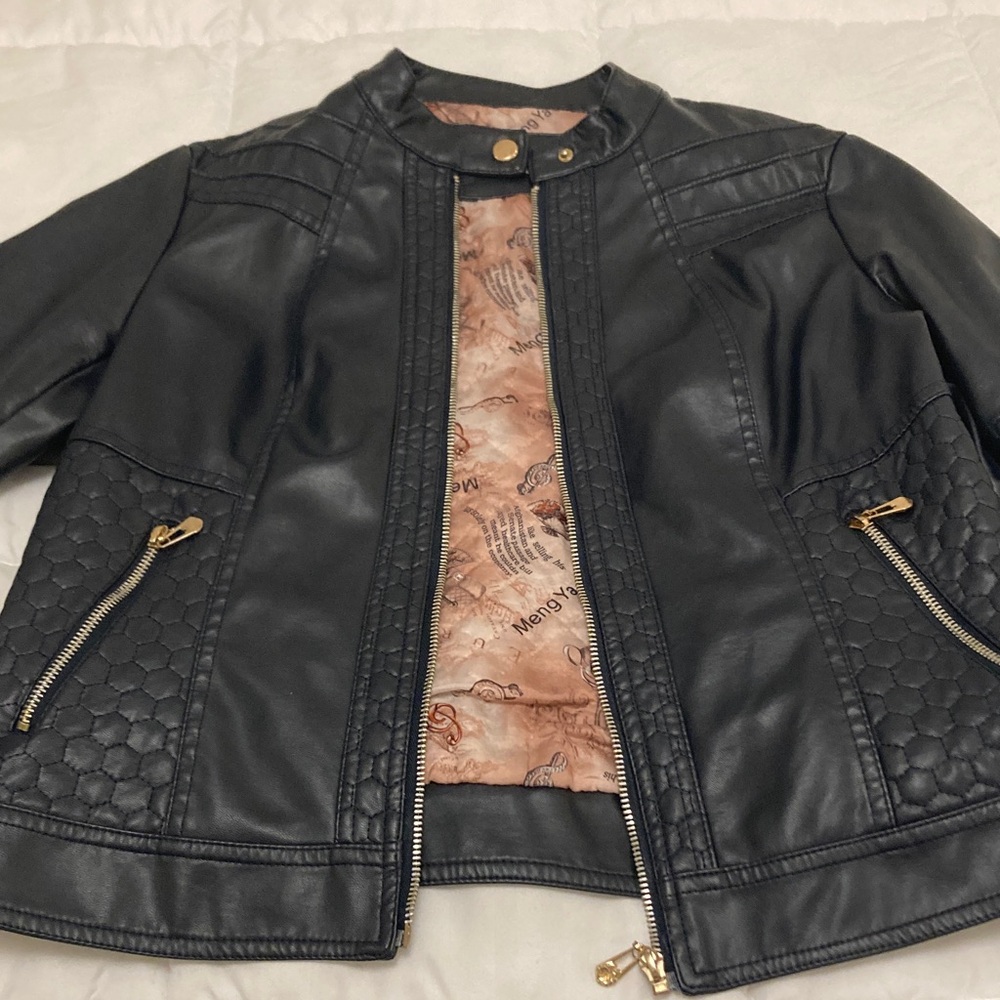 Navy Blue Faux Leather Jacket Ptp 20”